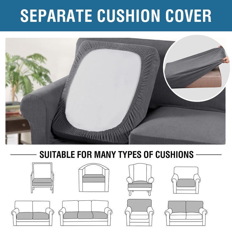 H.VERSAILTEX 4 Piece Stretch Sofa Covers for 3 Cushion Couch Covers for Living Room Furniture Slipcovers (Base Cover Plus 3 Seat Cushion Covers) Upgraded Thicker Jacquard Fabric (Sofa, Grey) - Image 5